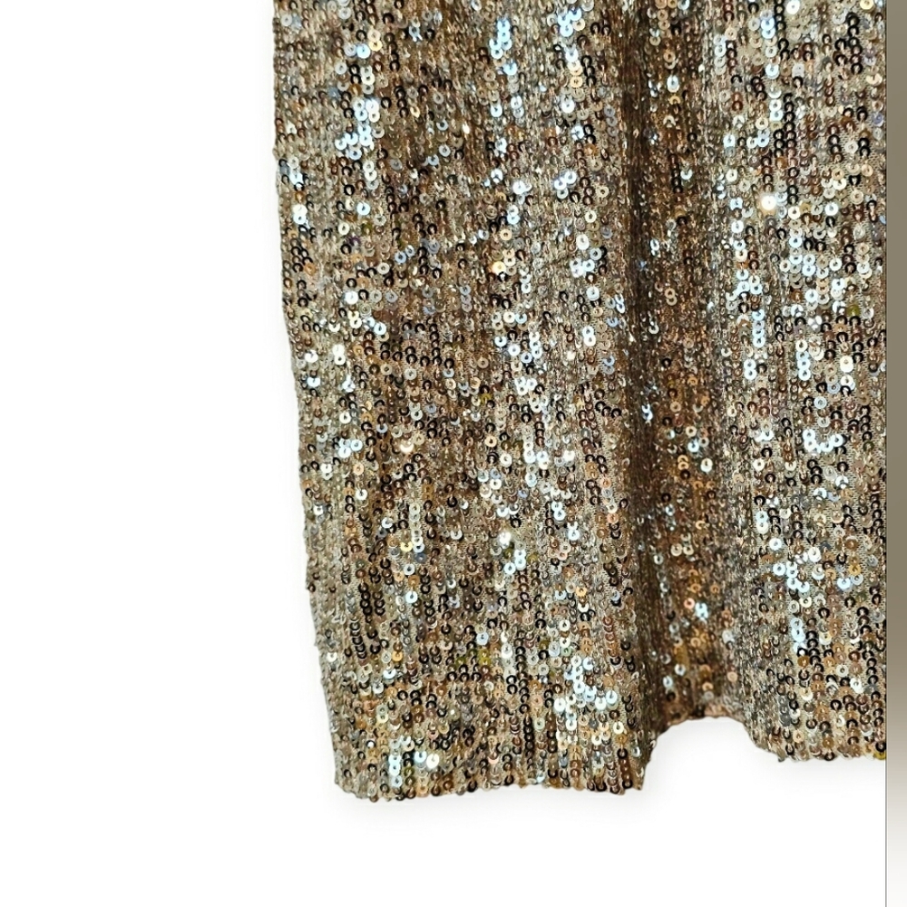 Express Gold Lush Sequins Vneck Longsleeve Flowy Holiday Formal Midi Dress - Picture 6 of 11